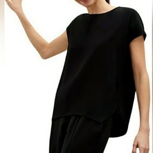 Black MM LaFleur Didion Cap Sleeve Boxy Blouse Medium Loose Top